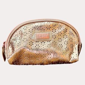 Chi Rose Gold Floral Cut Out Makeup Bag Accessory Pouch Satin Lined New NWOT